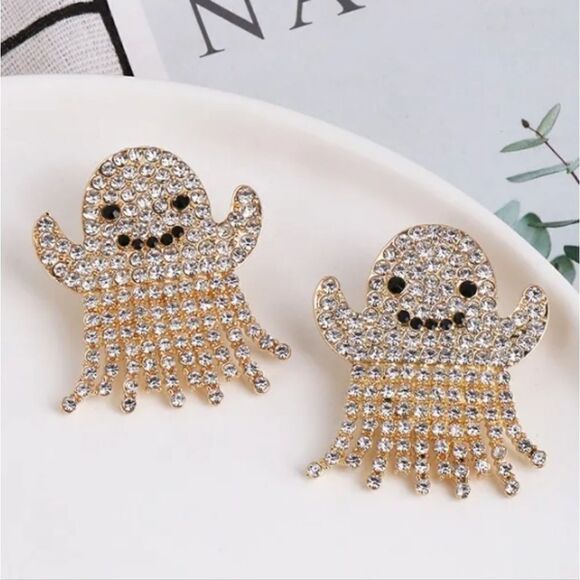 New Rhinestone Ghost Halloween Earrings - Picture 1 of 2
